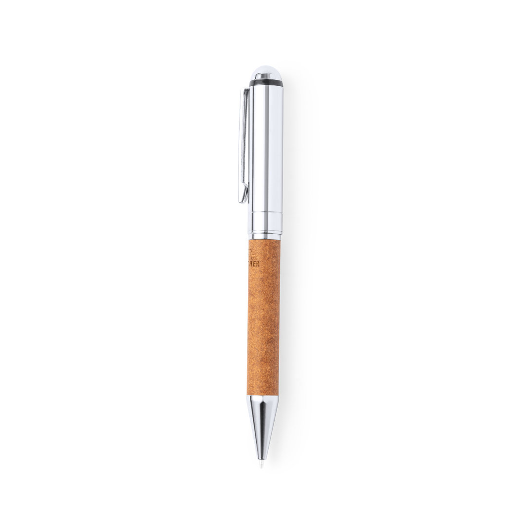 Bolígrafo eco en metal cromado y cuero reciclado con estuche kraft Ref: 1683 - Imagen 5