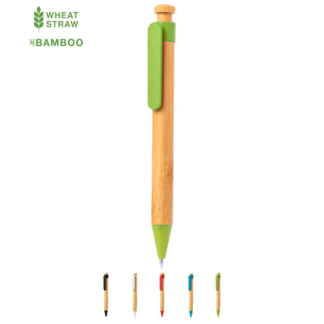 Bolígrafo eco cuerpo bambú y accesorios en caña de trigo con clip XL Ref: 20649