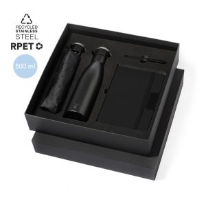 Set de Termo acero inoxidable 550 ml, Bloc de notas y Paraguas plegable Ref: 20238
