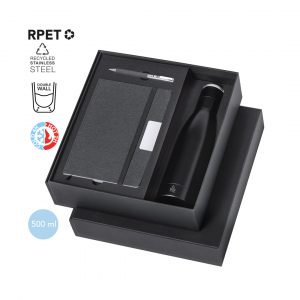 Set de Bidón Térmico Acero Inox Reciclado 500 ml, Bloc y Bolígrafo Ref: 21122