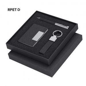 Set Tarjetero bicolor RPET personalizado con bolígrafo y llavero Ref: 21604