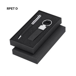 Set de bolígrafo y llavero de RPET y detalles metálicos Ref: 21605