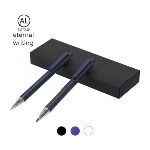 Set personalizado de bolígrafo de tinta azul y un portaminas  Aluminio Reciclado en estuche de cartón reciclado Ref: 22065