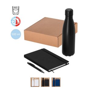 Set de bloc de notas, bolígrafo y bidón térmico de acero inox 500ml Ref: 22176