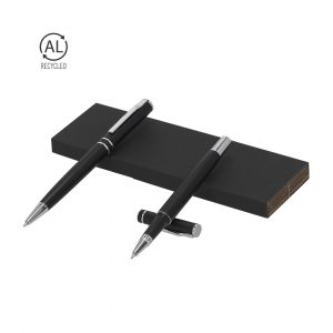 Set de bolígrafo y roller Aluminio Reciclado y estuche negro Ref: 22438