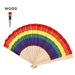 Abanico de tela arcoiris y varillas de madera natural Orgullo Ref: 22036