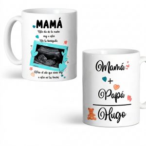 Taza de cerámica, Día de la madre con ecografía, el año que viene voy a estar en tus brazos, azul