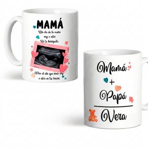 Taza de cerámica, Día de la madre con ecografía, el año que viene voy a estar en tus brazos, rosa