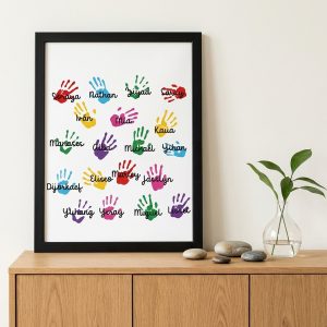 Cuadro para profes, personalizado nombre niños huellas