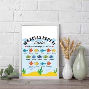 Cuadro para profes, personalizado nombre niños peces