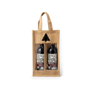 Resistente bolsa de yute laminado con compartimento individual para 2 botellas de vino de 75 cl personalizada Ref:3481