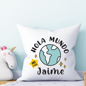 Cojín recién nacido, con relleno, hola mundo me llamo